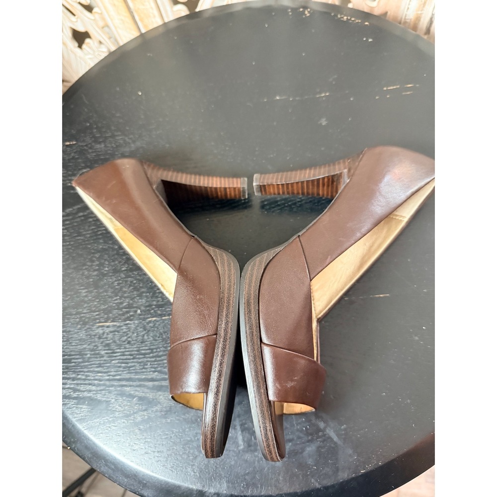 Worthington Womens Brown Leather Peep Toe Platform Pumps High Heels Size 7.5 - Picture 3 of 10